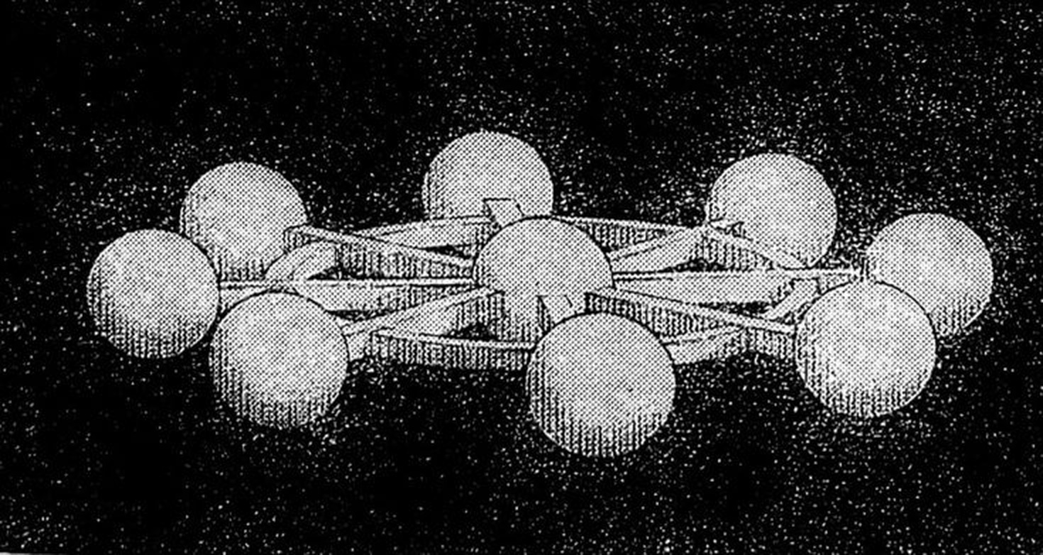 The eight-handled wheel of Mahoraga, drawn in black and white